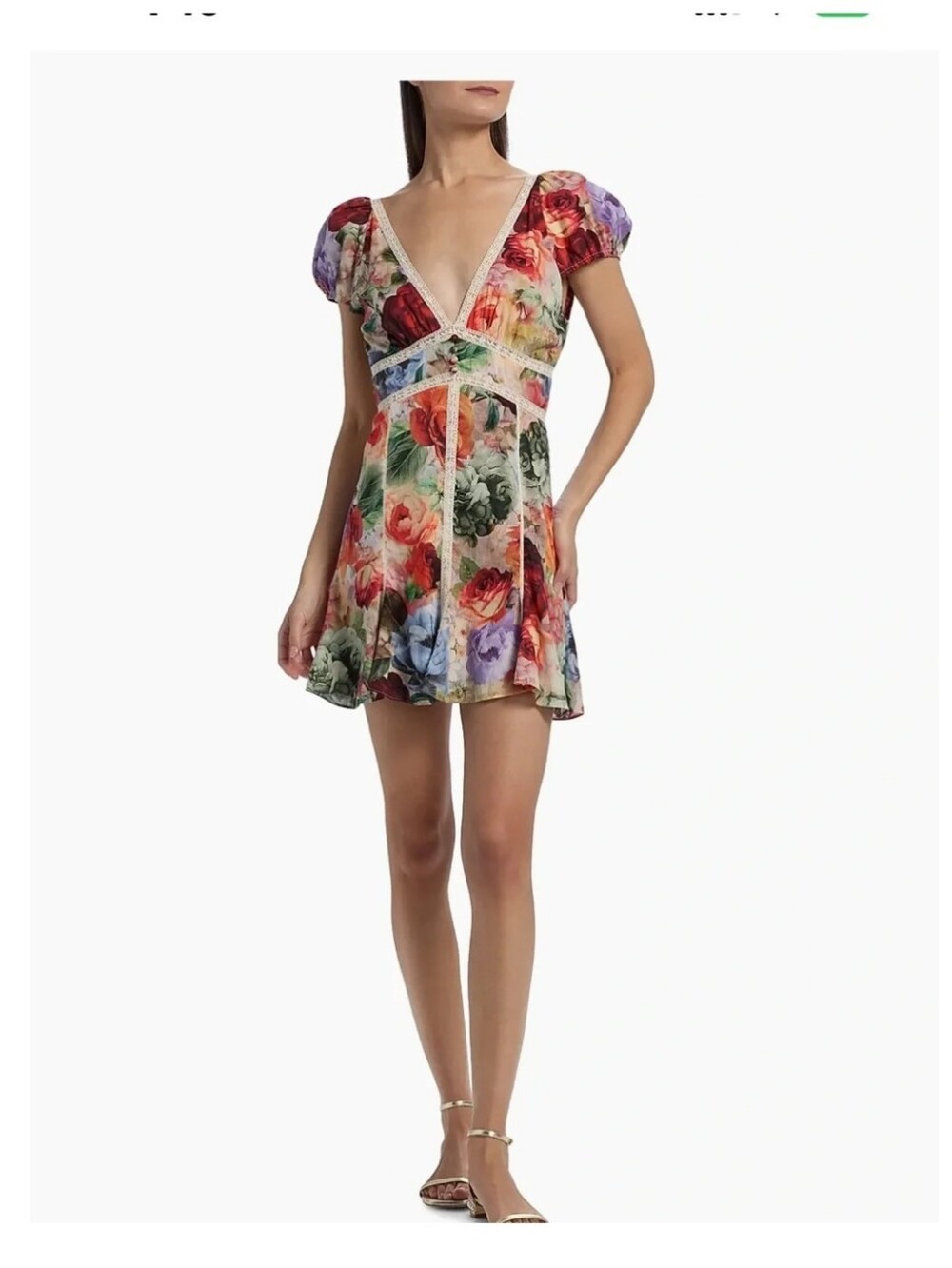 Alice + Olivia Women's Red Floral V-Neck Lace Trim Mini Dress Size 12 NWT